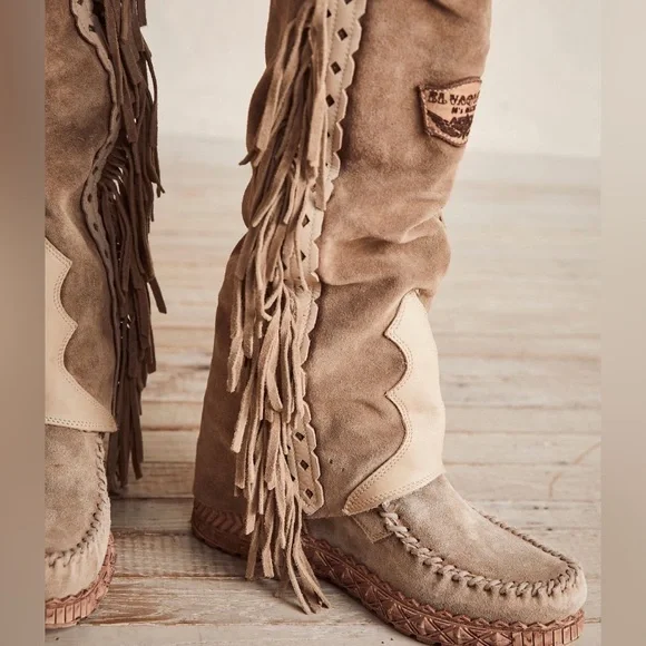 El Vaquero Italy NWB Drifter mid height version Fringed Suede Mocassin boots - Picture 1 of 14